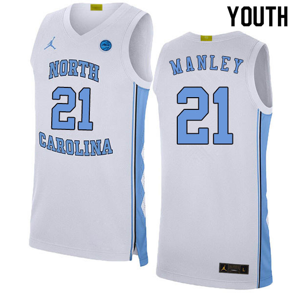 2020 Youth #21 Sterling Manley North Carolina Tar Heels College Basketball Jerseys Sale-White - Click Image to Close